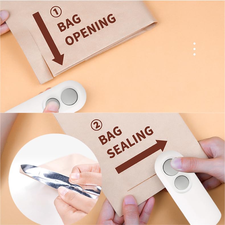 Mini Bag Sealer, USB-C rechargeable Bag Sealer, 2 in 1 Bag Sealer Heat Seal with Cutter and Magnet, Mini Bag Resealer Machine for Plastic Bags Snack Bags. Authorized Seller: Luke X