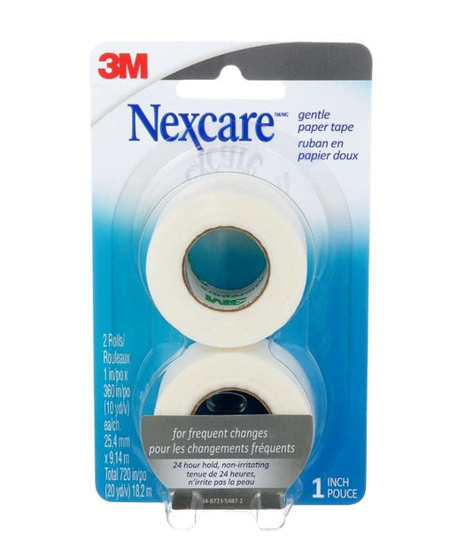 Nexcare Gentle Paper Tape, Medical Paper Tape, Secures Dressings and Lifts Away Gently - 1 In x 10 Yds, 2 Rolls of Tape