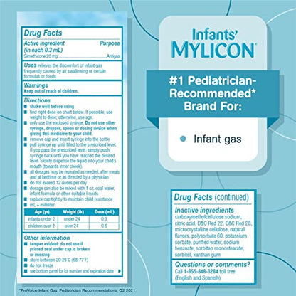 MYLICON Infants Gas Relief Drops for Infants and Babies, Dye Free Formula, 1 Fluid Ounce