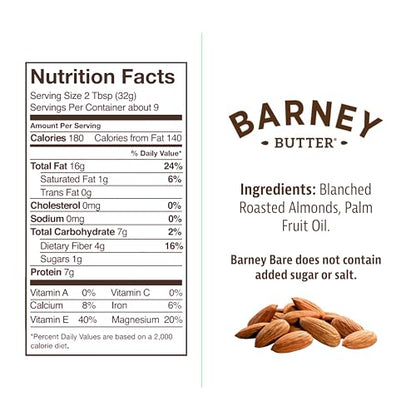 Barney Butter Almond Butter, Smooth, 16 Ounce Jar, Skin-Free Almonds, No Stir, Non-GMO, Gluten Free, Keto, Paleo, Vegan