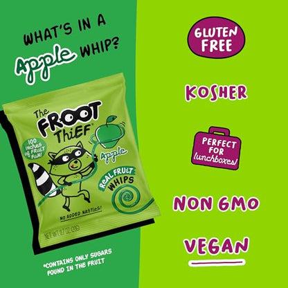 The FROOT Thief Real Fruit Snack Whips Strawberry Flavor, Nut Free, 100% Natural, Gluten-Free, Non-GMO, No Artificial Colors or Flavors, Pack of 5