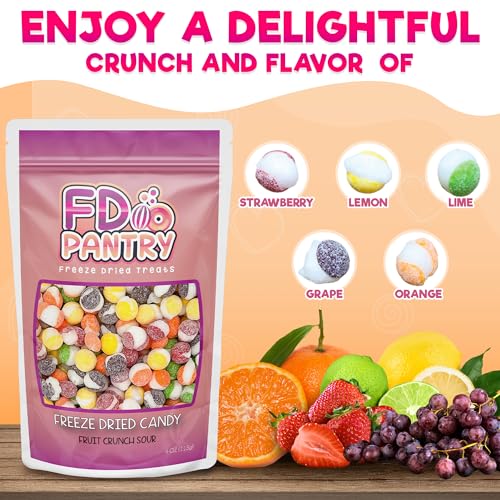 Fruit Crunch Original Candy Freeze Dried 16 oz 1 pound - Assortment Strawberry, Orange, Lemon, Grape, Lime Flavors Large 1lb Big Bag Pouch - Ideal Gift Snack 16oz