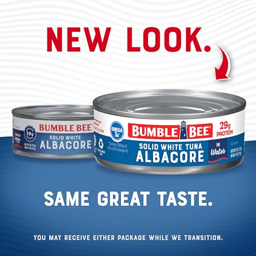 Bumble Bee Solid White Albacore Tuna in Water, 5 oz Can (Pack of 8) - Wild Caught Tuna - 29g Protein per Serving, High in Omega-3s - Non-GMO Project Verified, Gluten Free, Kosher