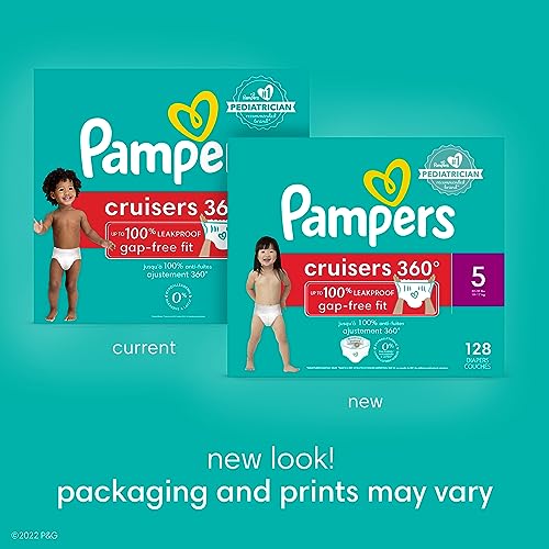 Pampers Cruisers 360 Diapers - Size 5, One Month Supply (128 Count), Pull-On Disposable Baby Diapers, Gap-Free Fit