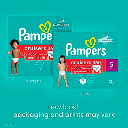 Pampers Cruisers 360 Diapers - Size 5, One Month Supply (128 Count), Pull-On Disposable Baby Diapers, Gap-Free Fit