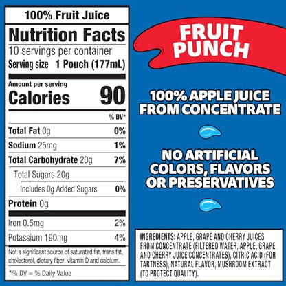 Capri Sun 100% Juice Fruit Punch Naturally Flavored Kids Juice Blend (40 ct Pack, 4 Boxes of 10 Pouches)