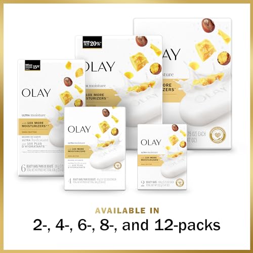 Olay Moisture Outlast Ultra Moisture Shea Butter Beauty Bar with Vitamin B3 Complex, 3.17 oz, (Pack of 12)