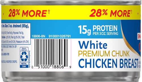 Swanson White Premium Chunk Canned Chicken Breast in Water, Fully Cooked Chicken, 4.5 OZ Can (Pack of 4)