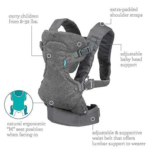 Infantino Flip Advanced 4-in-1 Carrier - Ergonomic, convertible, face-in and face-out front and back carry for newborns and older babies 8-32 lbs