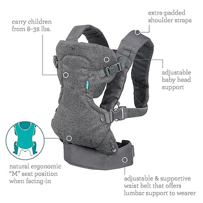 Infantino Flip Advanced 4-in-1 Carrier - Ergonomic, convertible, face-in and face-out front and back carry for newborns and older babies 8-32 lbs