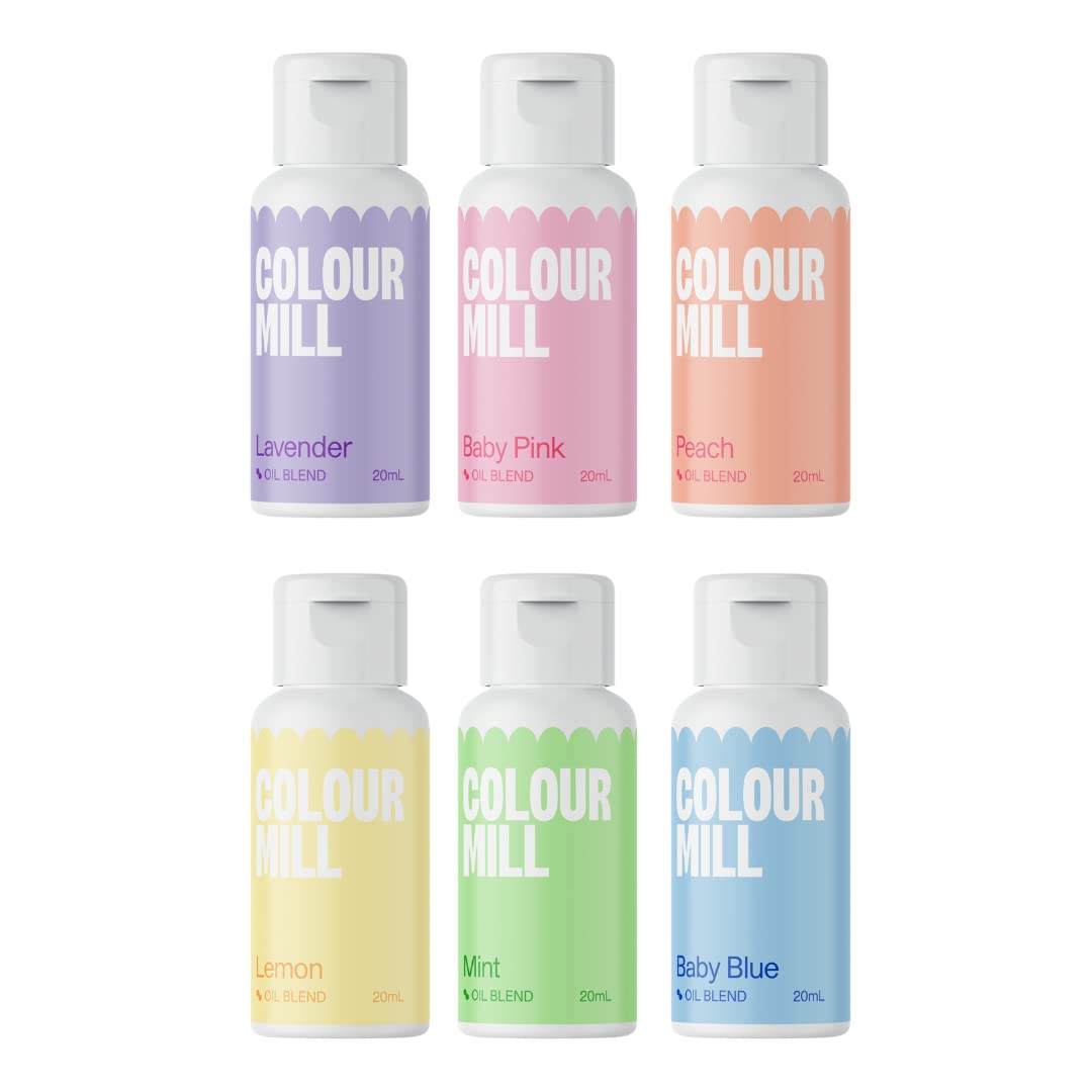 Colour Mill Oil-Based Food Coloring, 20 Milliliters Each of 6 Colors: Baby Blue, Navy, Royal, Sky Blue, Teal and Tiffany