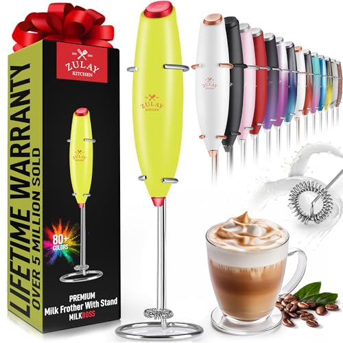 Zulay Powerful Milk Frother (4 Duracell Batteries Included) - Handheld Milk Frother Wand Drink Mixer for Coffee - Powerful Milk Foamer for Cappuccino, Frappe, Matcha & Coffee Creamer - Black