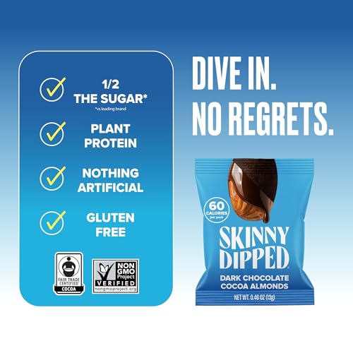 SkinnyDipped Snack Attack Minis Almond Variety Pack, Healthy Snack, Plant Protein, Gluten Free, 0.46 oz Mini Bags, Pack of 25