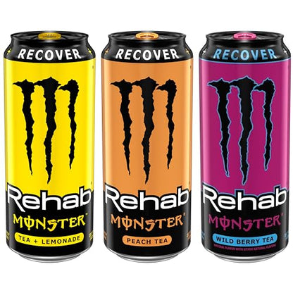 Monster Energy Rehab Tea + Lemonade + Energy, Energy Iced Tea, Energy Drink 15.5 Ounce (Pack of 15)