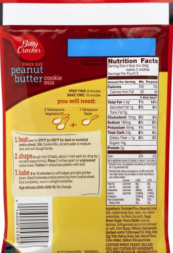 Betty Crocker Peanut Butter Cookie Mix, Makes twelve (12) 2-inch Cookies, 7.2 oz.