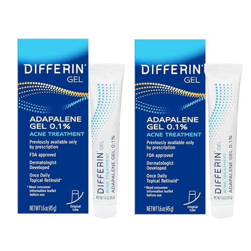 Differin Acne Treatment Gel, Retinoid Treatment for Face with 0.1% Adapalene, Gentle Skin Care for Acne Prone Sensitive Skin, 15g Tube (Packaging May Vary)