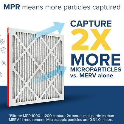 Filtrete 20x25x1 AC Furnace Air Filter, MERV 11, MPR 1000, Micro Allergen Defense, 3-Month Pleated 1-Inch Electrostatic Air Cleaning Filter, 2 Pack (Actual Size 19.688 x 24.688 x 0.84 in)