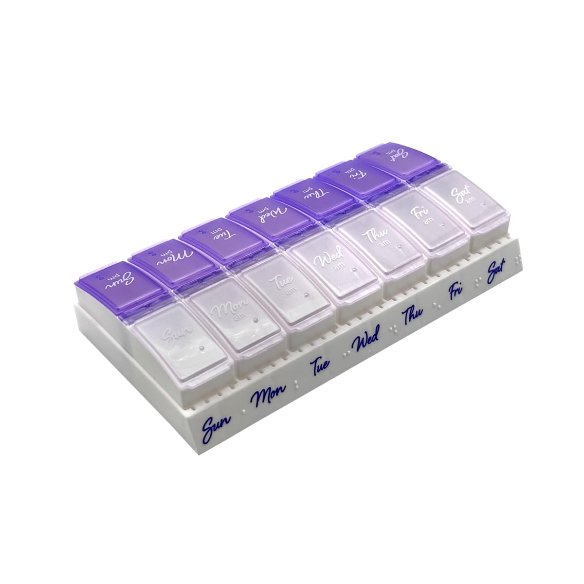 EZY DOSE Weekly (7-Day) AM/PM Pill Case, Medicine Planner, Vitamin Organizer Box, Small Pop-out Compartments, 2 Times a Day, Blue and Purple Lids, BPA Free