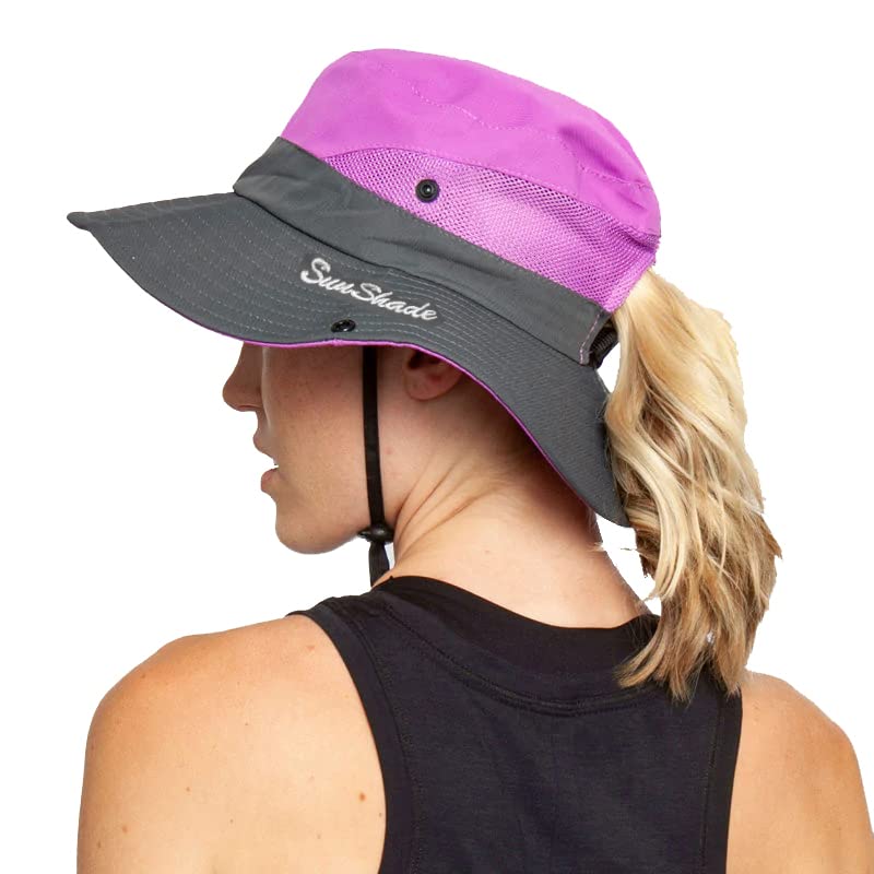 Women's Outdoor UV-Protection-Foldable Sun-Hats Mesh Wide-Brim Beach Fishing Hat with Ponytail-Hole