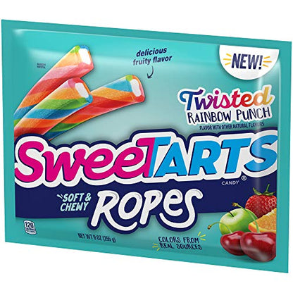 SweeTARTS Ropes, Candy, Twisted Rainbow Punch, Soft and Chewy, Back to School Sweet Treat, 9 oz