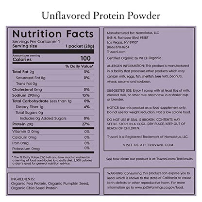 Truvani Vegan Pea Protein Powder | Banana Cinnamon | 20g Organic Plant Based Protein | 1 Serving | Keto | Gluten & Dairy Free | Low Carb | No Added Sugar