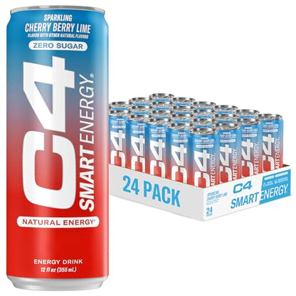 C4 Smart Energy Drink – Boost Focus and Energy with Zero Sugar, Natural Energy, and Nootropics - 200mg Caffeine - Cherry Berry Lime (12oz Pack of 12)