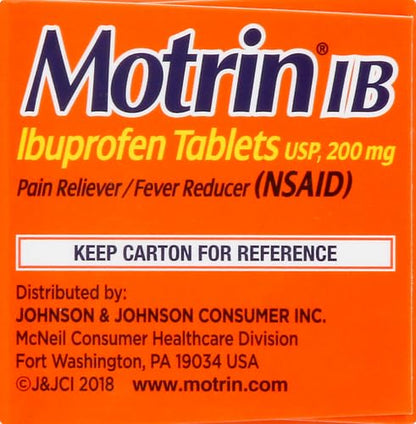 Motrin IB, Ibuprofen 200mg Tablets, Pain Reliever & Fever Reducer for Muscular Aches, Headache, Backache, Menstrual Cramps & Minor Arthritis Pain, NSAID, 225 Ct