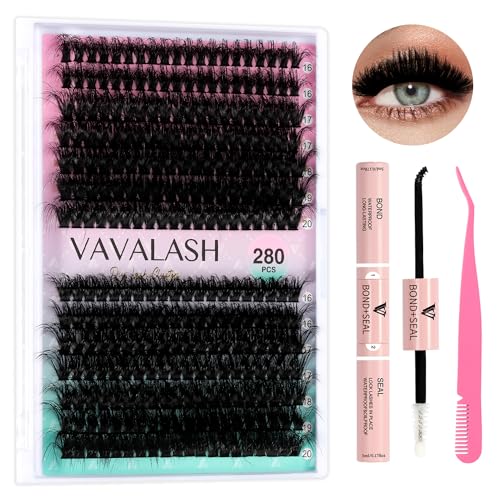 VAVALASH DIY Lash Extension Kit 280 Clusters Individual Lashes Kit 30D 40D 0.07D-10-16mm Lash Clusters, Lash Bond and Seal, Lash Tweezer for DIY Eyelash Extension at Home（Kit-30D+40D-0.07D-10-16MIX）