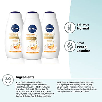 NIVEA White Peach and Jasmine Body Wash with Nourishing Serum, 20 Fl Oz