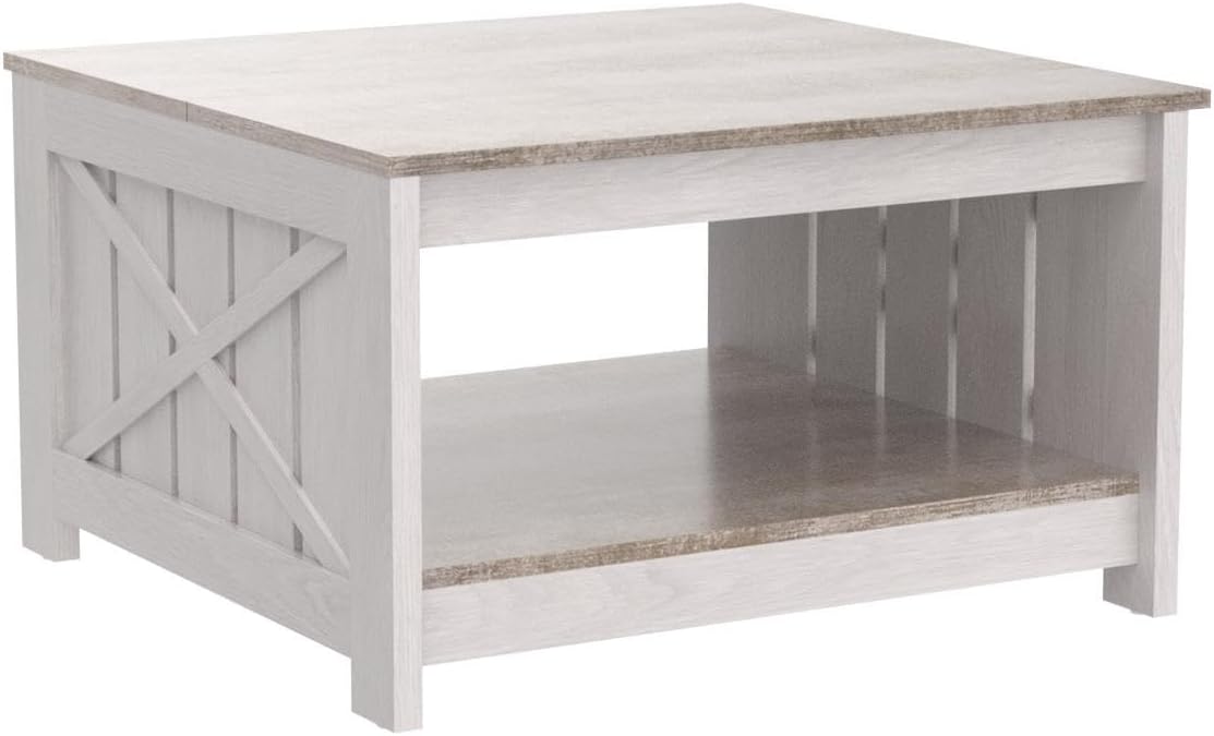 YITAHOME Coffee Table Farmhouse Coffee Table with Storage Rustic Wood Cocktail Table,Square Coffee Table for Living Meeting Room with Half Open Storage Compartment,Grey Wash