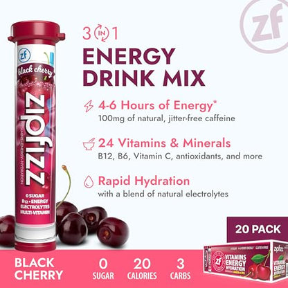 Zipfizz Energy Drink Mix, Electrolyte Hydration Powder with B12 and Multi Vitamin, Berry (12 Count)