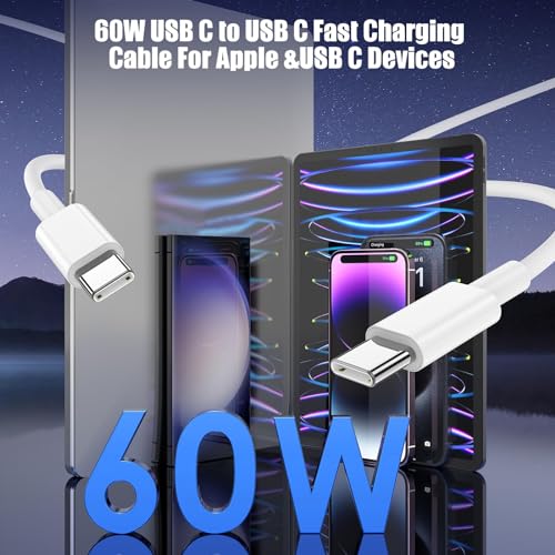 3-Pack [3.3FT+6.6FT+10FT] 60W USB C to USB C Cable, Type C to Type C Cable,Fast Charging Cable Compatible with iPhone 15/Plus/15 Pro/Pro Max，Samsung Galaxy S23 S22, iPad Pro, MacBook Air and More