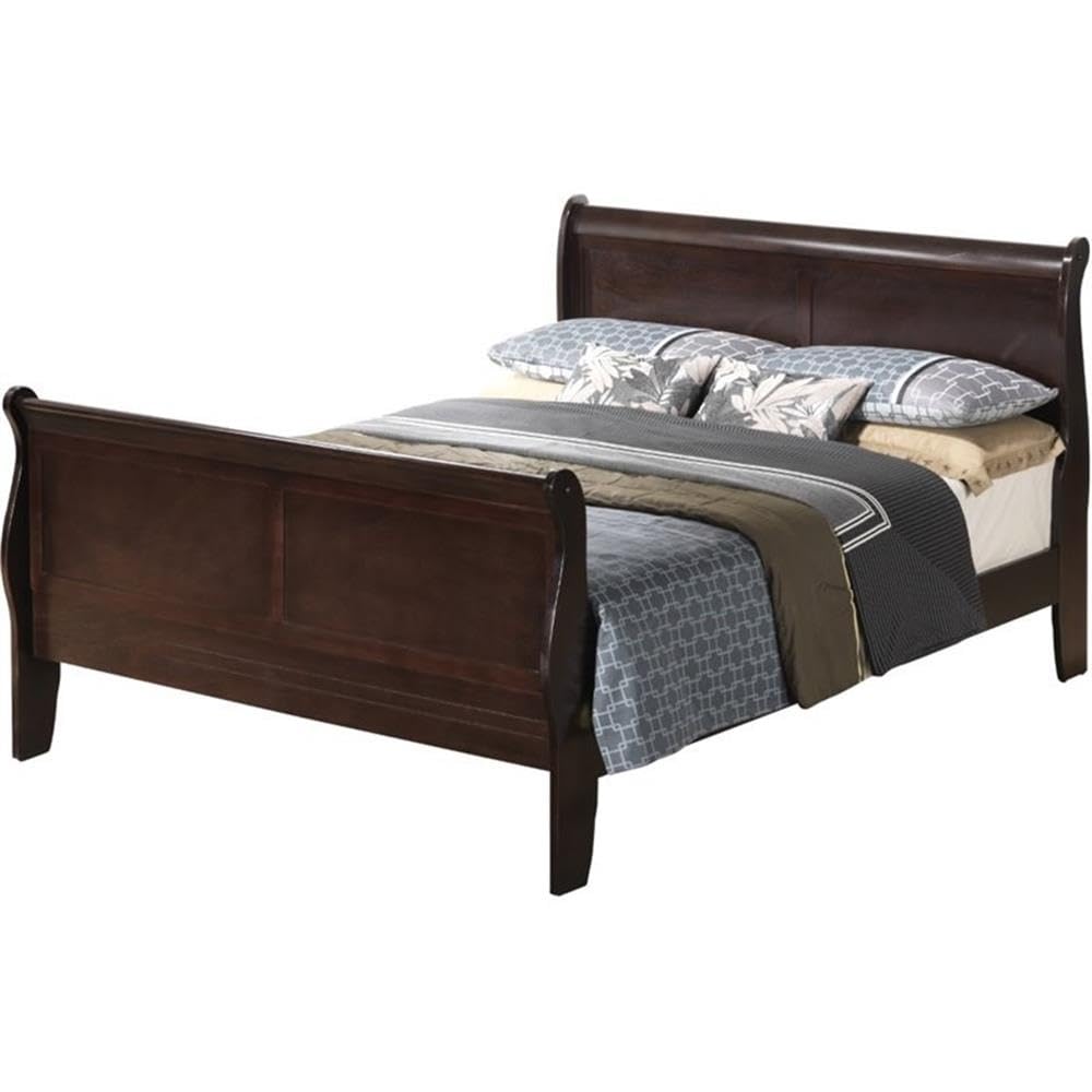 Glory Furniture Louis Phillipe Queen Sleigh Bed in Cappuccino