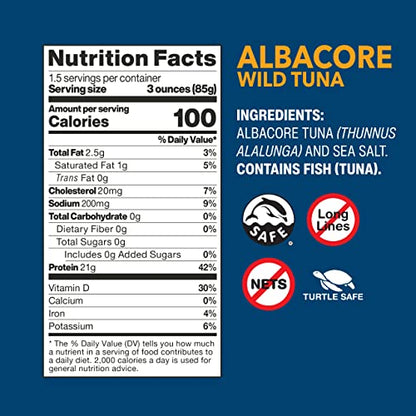 Wild Planet Wild Albacore Tuna, No Salt Added, Canned Tuna, Sustainably Wild-Caught, Non-GMO, Kosher 5 Ounce (Pack of 12), Packaging May Vary