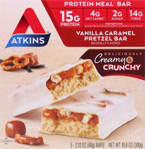 Atkins Double Fudge Brownie Protein Meal Bar, High Fiber, 15g Protein, 1g Sugar, 4g Net Carb, Meal Replacement, Keto Friendly