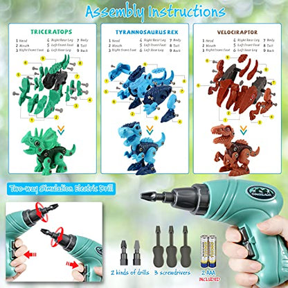 FREE TO FLY Kids Toys Stem Dinosaur Toy: Take Apart Toys for kids 3-5 Learning Educational Building Sets with Electric Drill Birthday Gifts for Toddlers Boys Girls Age 3 4 5 6 7 8 Year Old