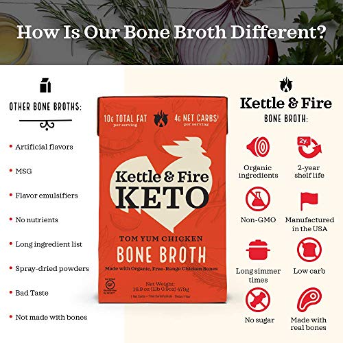 Kettle and Fire Classic Beef Bone Broth, Keto, Paleo, and Whole 30 Approved, Gluten Free, High in Protein and Collagen (6 Pack)