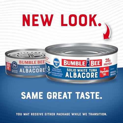 Bumble Bee Solid White Albacore Tuna in Water, 5 oz Can (Pack of 8) - Wild Caught Tuna - 29g Protein per Serving, High in Omega-3s - Non-GMO Project Verified, Gluten Free, Kosher