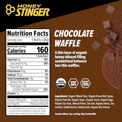 Honey Stinger Organic Honey Waffle | Energy Stroopwafel for Exercise, Endurance and Performance | Sports Nutrition for Home & Gym, Pre and Post Workout | Box of 16 Waffles, 16.96 Ounce (Pack of 16)