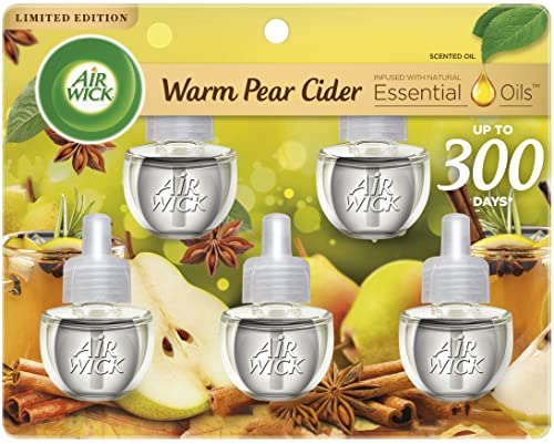 Air Wick Plug in Scented Oil Refill, Apple Cinnamon Medley, 5ct, Air Freshener, Essential Oils