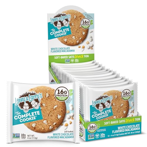 Lenny & Larry's The Complete Cookie, White Chocolate Flavored Macadamia, Soft Baked, 16g Plant Protein, Vegan, Non-GMO, 4 Ounce Cookie (Pack of 12)