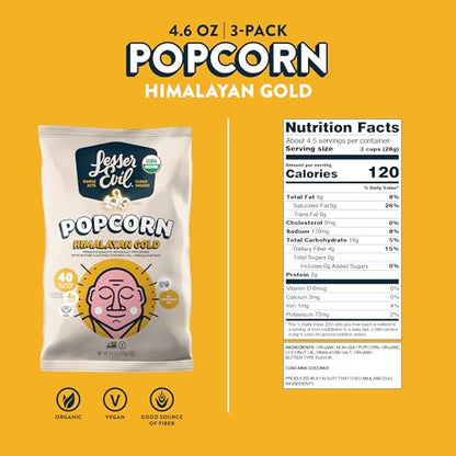 LesserEvil Himalayan Pink Salt Organic Popcorn, Premium Quality, Minimally Processed, No Vegetable Oil, 0.46 Oz, Pack of 24