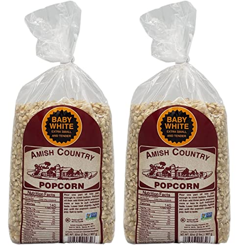 Amish Country Popcorn - Baby White (6 Pound Bag) - Small & Tender Popcorn - Old Fashioned And Delicious with Recipe Guide