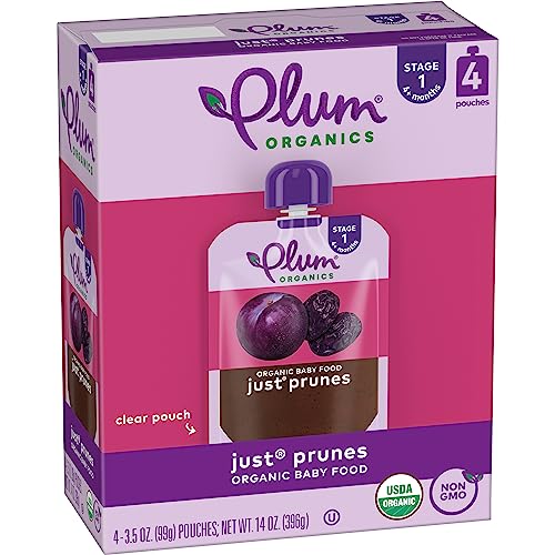 Plum Organics | Stage 1 | Organic Baby Food Meals [4+ Months] | Just Prunes | 3.5 Ounce Pouch (Pack Of 12) Packaging May Vary