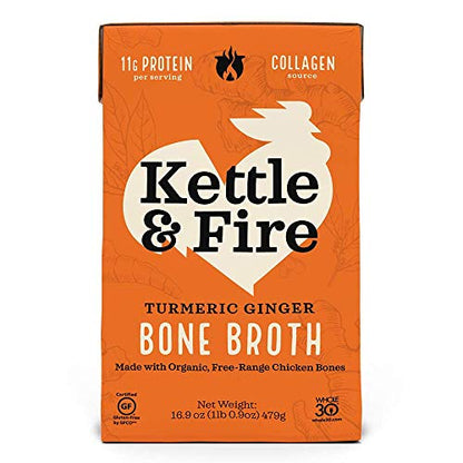 Kettle and Fire Classic Beef Bone Broth, Keto, Paleo, and Whole 30 Approved, Gluten Free, High in Protein and Collagen (6 Pack)