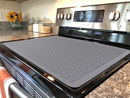 Stove Top Cover for Electric Stove - Silicone Stove Mat for Glass Top Stove, Glass Cooktop Protector, XL Dish Drying Mats for Kitchen, Range Covers for Electric Stove (Beige,28x20)