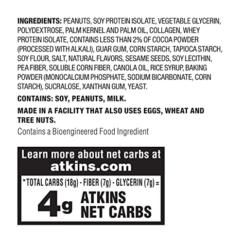 Atkins Double Fudge Brownie Protein Meal Bar, High Fiber, 15g Protein, 1g Sugar, 4g Net Carb, Meal Replacement, Keto Friendly