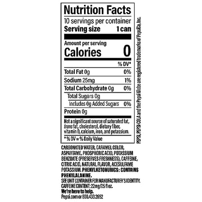 Diet Pepsi Soda, 7.5 Fl Oz Mini Cans, (Pack of 10)