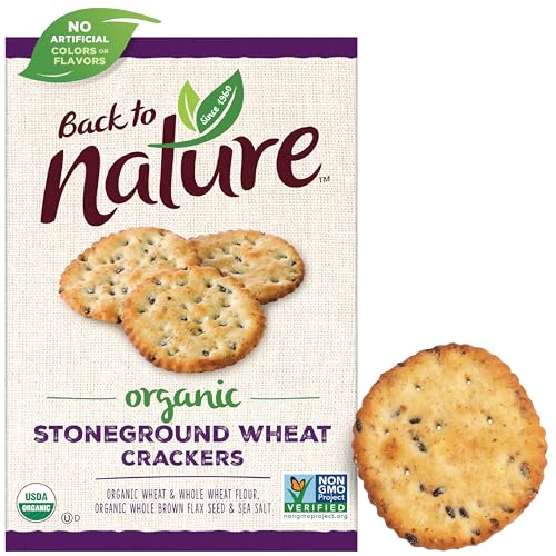 Back to Nature Organic Stoneground Wheat Crackers - Dairy Free, Non-GMO, Made with Whole Grains & Flax Seed, Delicious & Quality Snacks, 6 Ounce