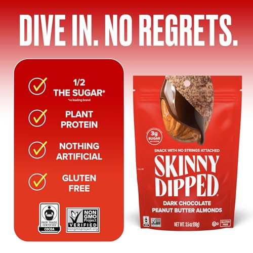 SkinnyDipped Snack Attack Minis Almond Variety Pack, Healthy Snack, Plant Protein, Gluten Free, 0.46 oz Mini Bags, Pack of 25